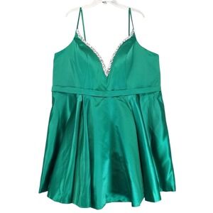 Emerald Green Satin Fit & Flare Mini Dress Plus Size 26 Corset Lacing Rhinestone
